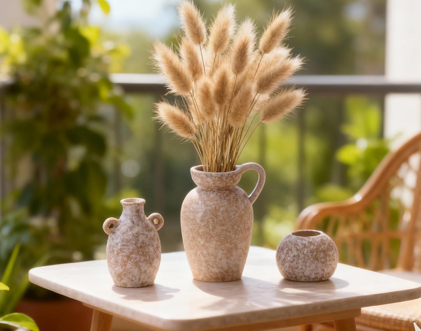 Ceramic Stone Modern Rustic Farmhouse Vase Centerpiece / 16 Khaki / Beige / Set of 3