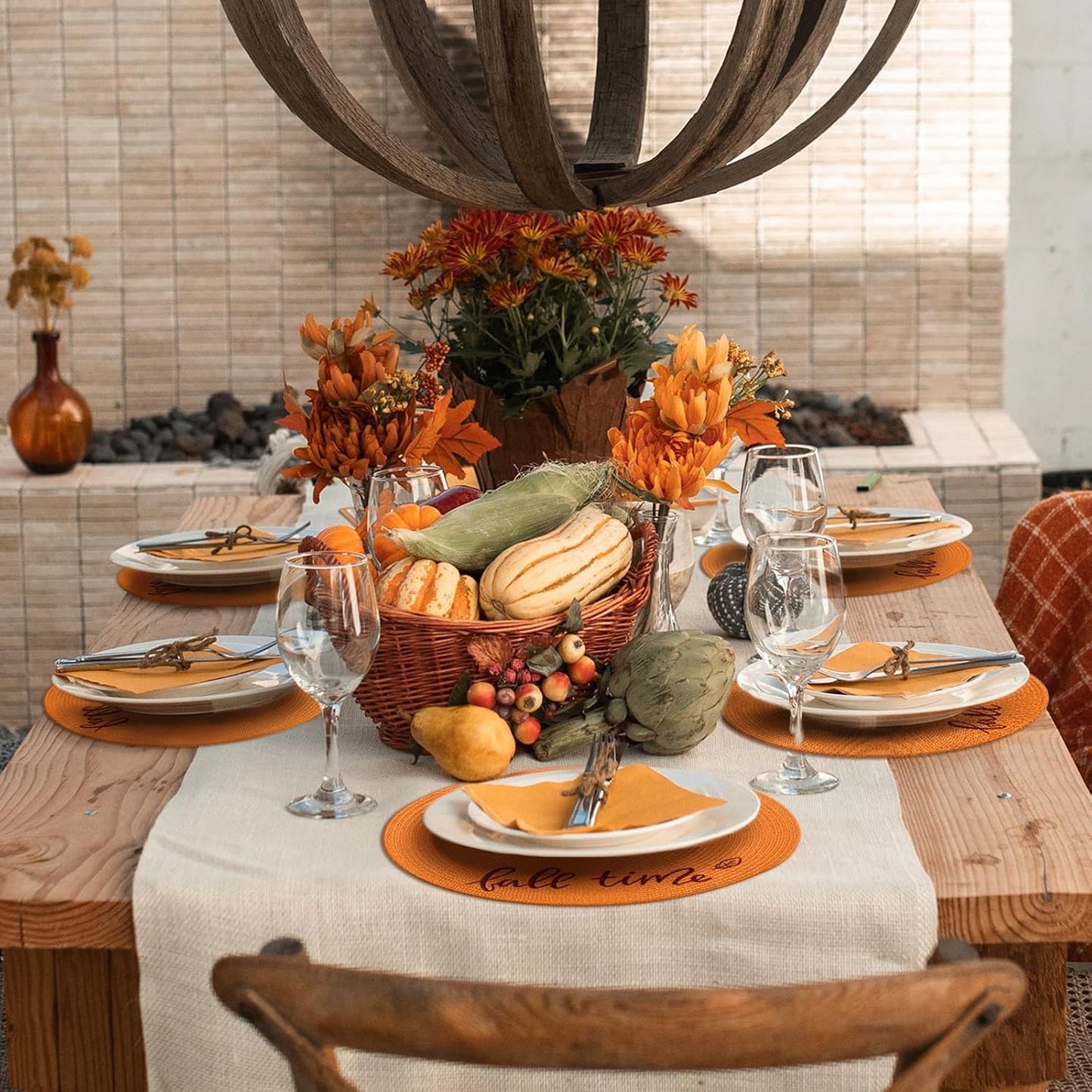 FunWheat Round Placemats Set of 6 Table Mats for Thanksgiving Tables Washable Non-Slip Place mats 15 Inch for