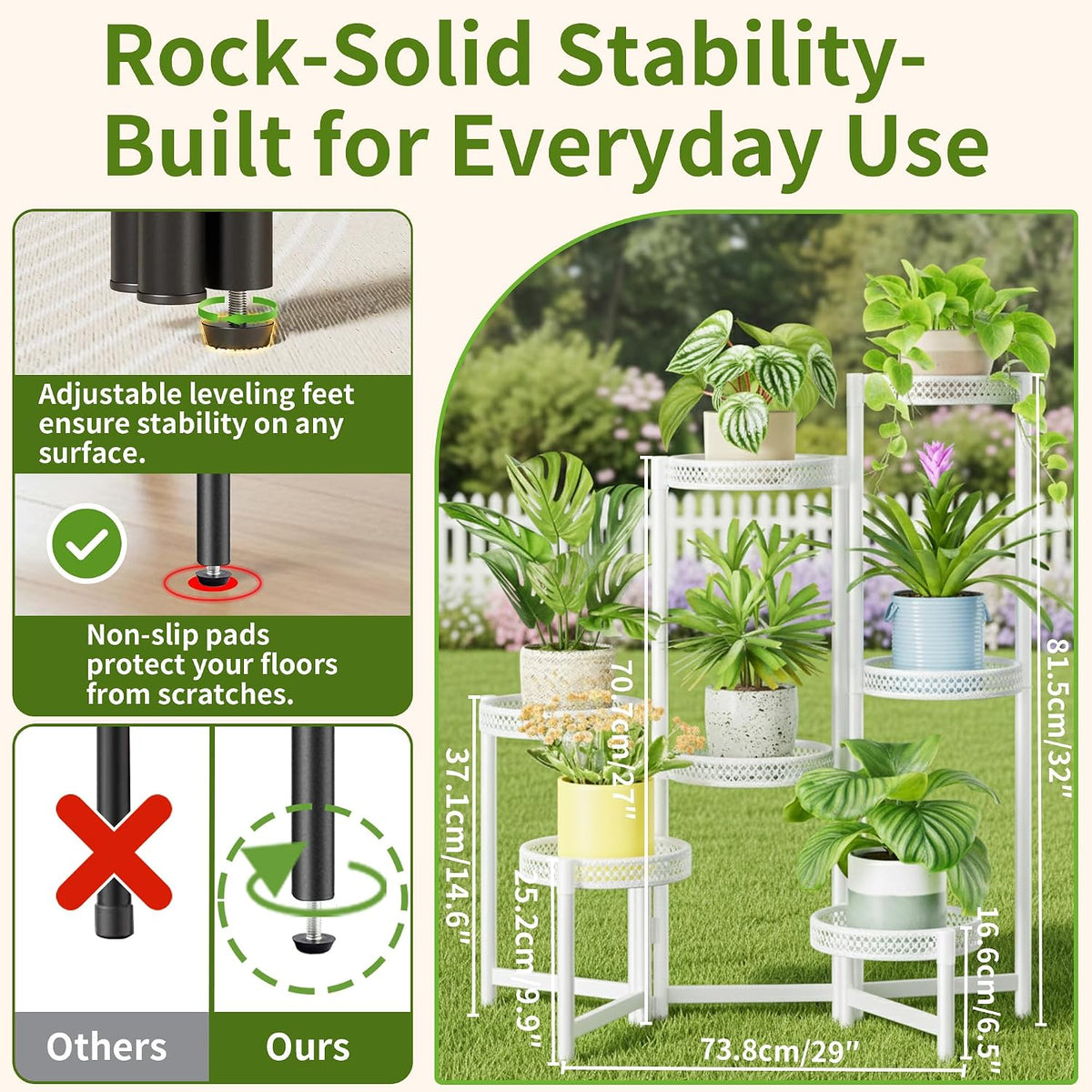 7 Tier Plant Stand Indoor Outdoor, Corner Tiered Plant Stands, Planter Display Rack for Multiple Plants, Wrought Iron
