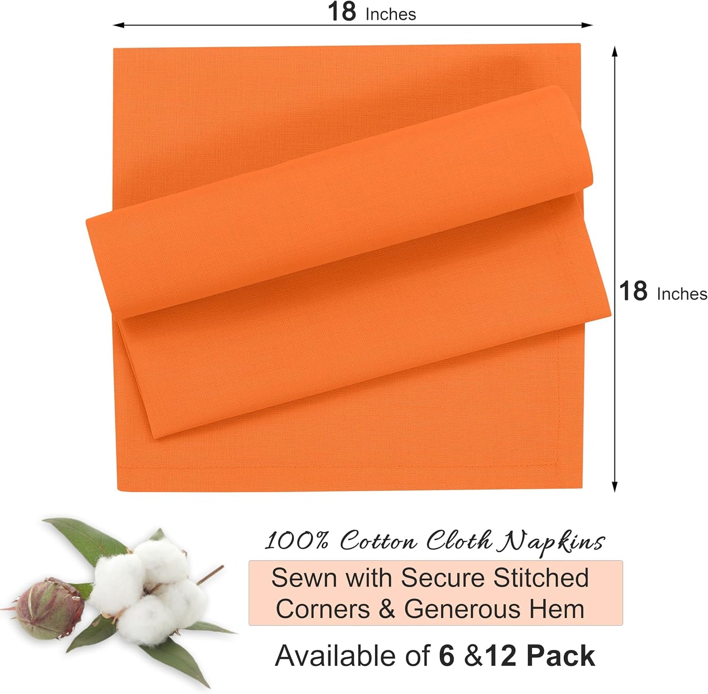 Ruvanti Cloth Napkins Set of 12, 100% Cotton 18”x18” - Orange Peel | Washable, Soft, Durable & Absorbent Everyday