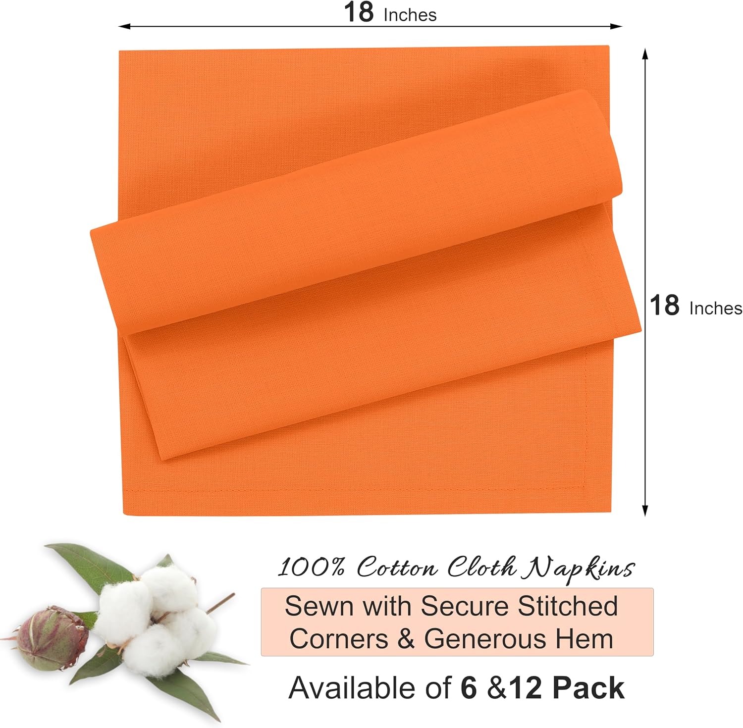 Ruvanti Cloth Napkins Set of 12, 100% Cotton 18”x18” - Orange Peel | Washable, Soft, Durable & Absorbent Everyday