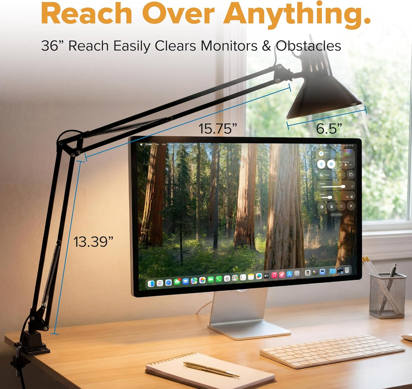 Bostitch Office VLF100 LED Swing Arm Desk Lamp with Clamp Mount, 36" Reach, Includes LED Bulb,Black