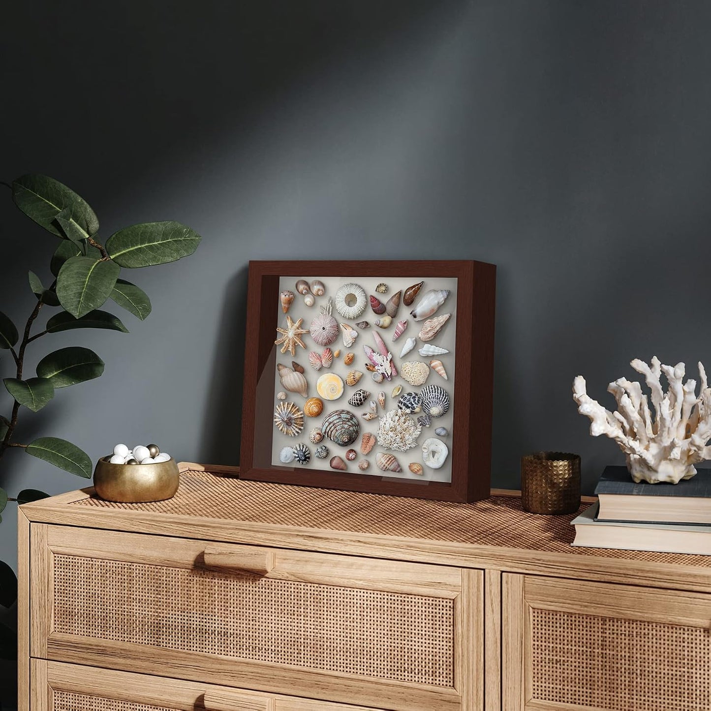 Americanflat 11x11 Shadow Box Frame - Engineered Wood - Mahogany | Shatter-resistant glass, 1.5 inch interior depth