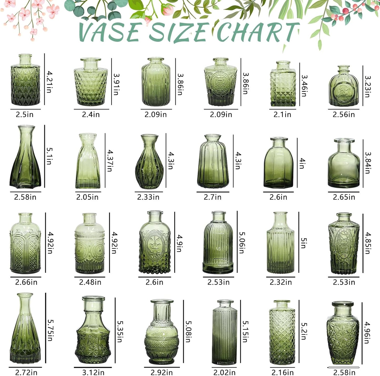 Mini Vintage Vase for Rustic / Green / Set of 24