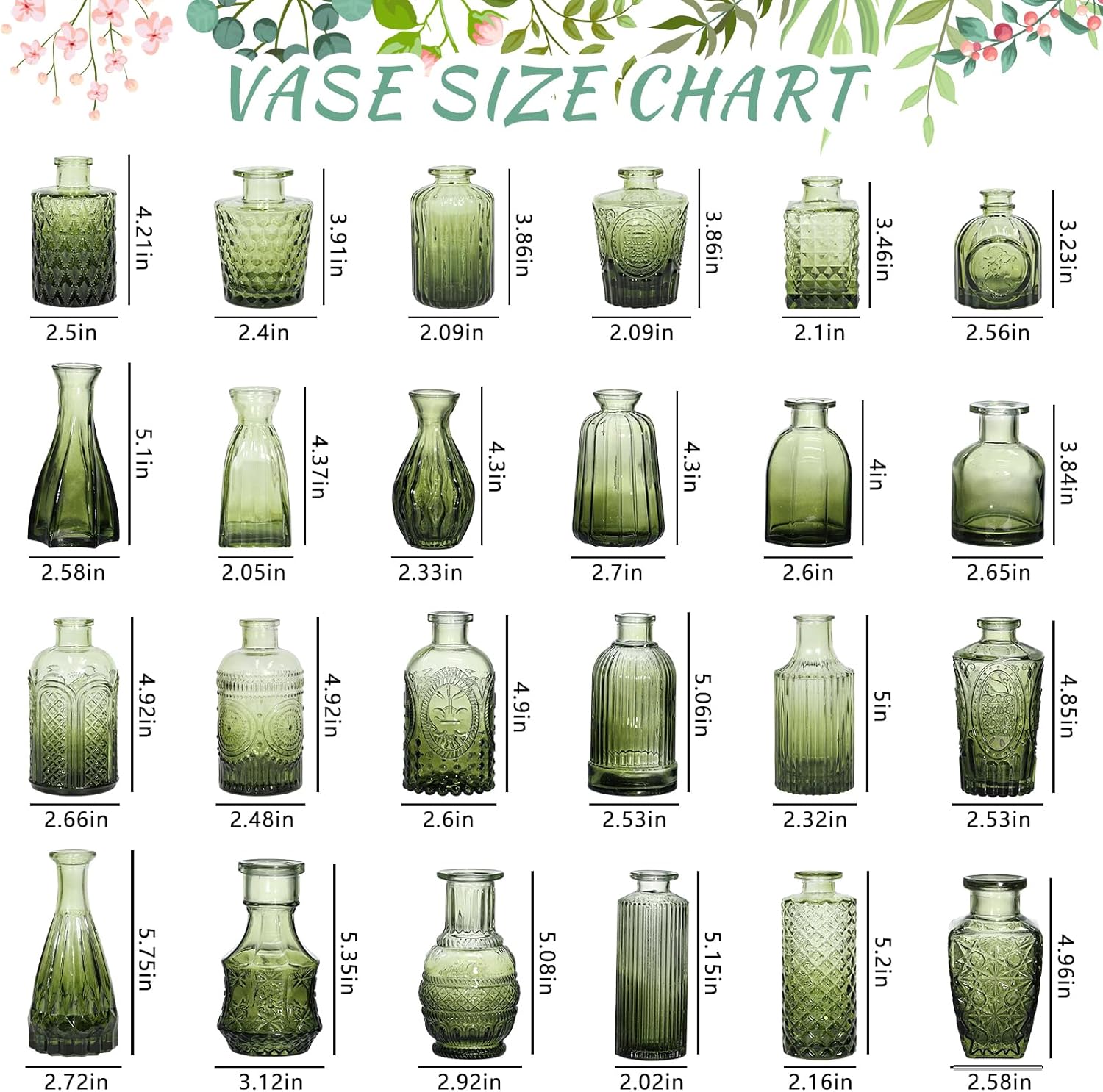 Mini Vintage Vase for Rustic / Green / Set of 24