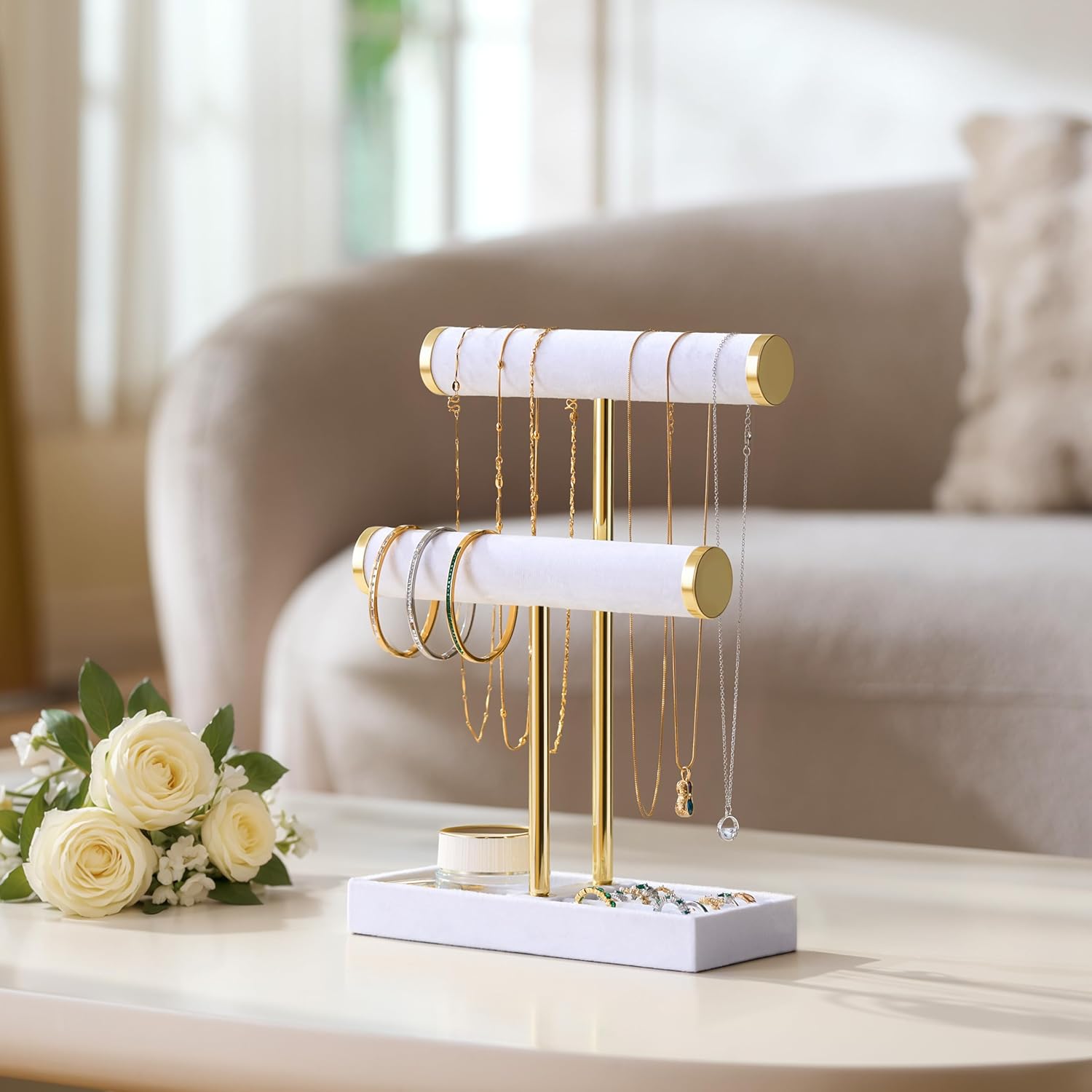 Detachable T Bar Velvet Bracelet Holder / White
