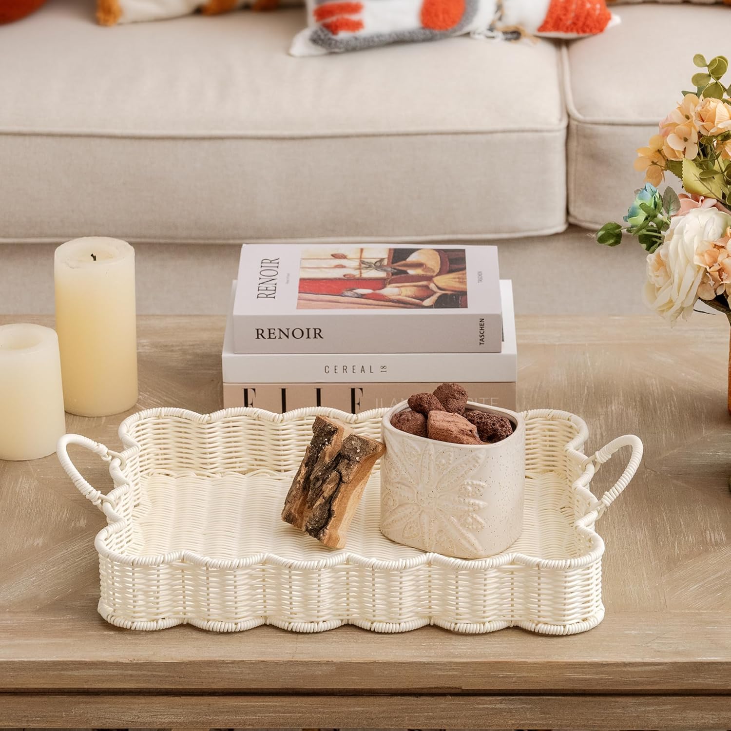Wicker Serving Trays / Off White