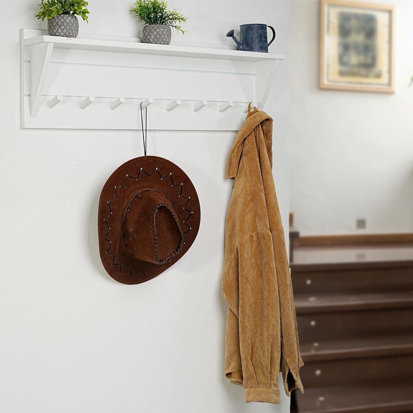 WEBI Coat Rack Wall Mount with Shelf,8 Peg Hooks,34" Long Entryway Wall Shelf with Hooks Underneath for Hanging