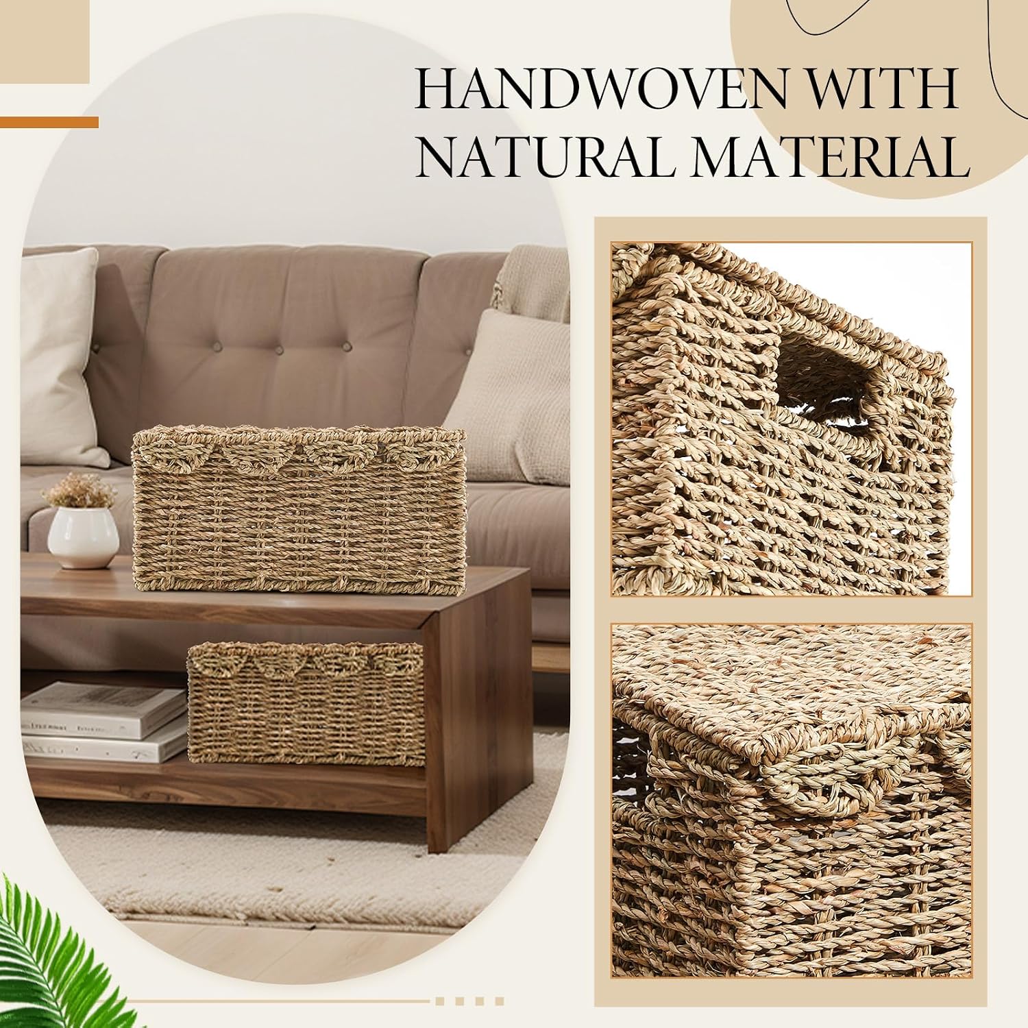 Scalloped Edge Wicker Basket Set / Seagrass / Set of 2