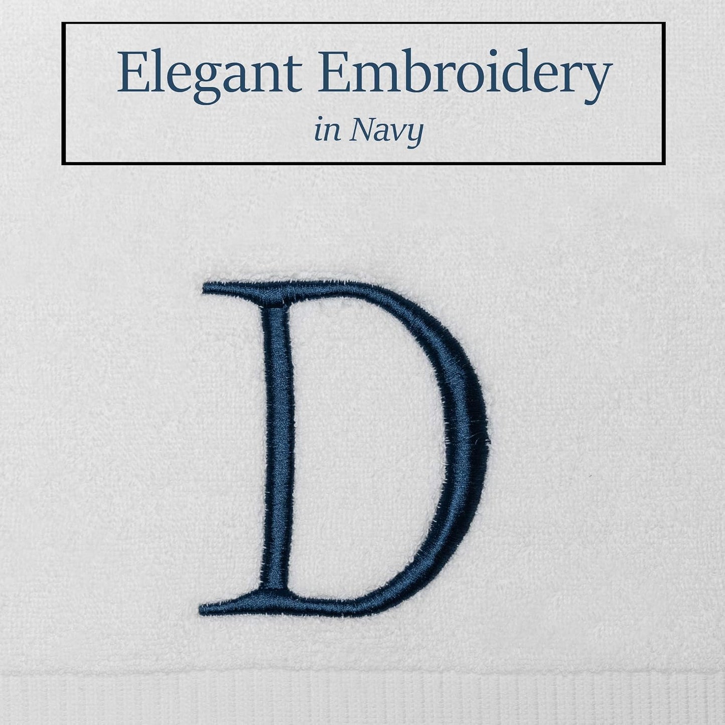 White with Navy Monogrammed Hand Towels for Bathroom - Set of 2 Letter D | Luxury Hotel Quality Initial Towels For