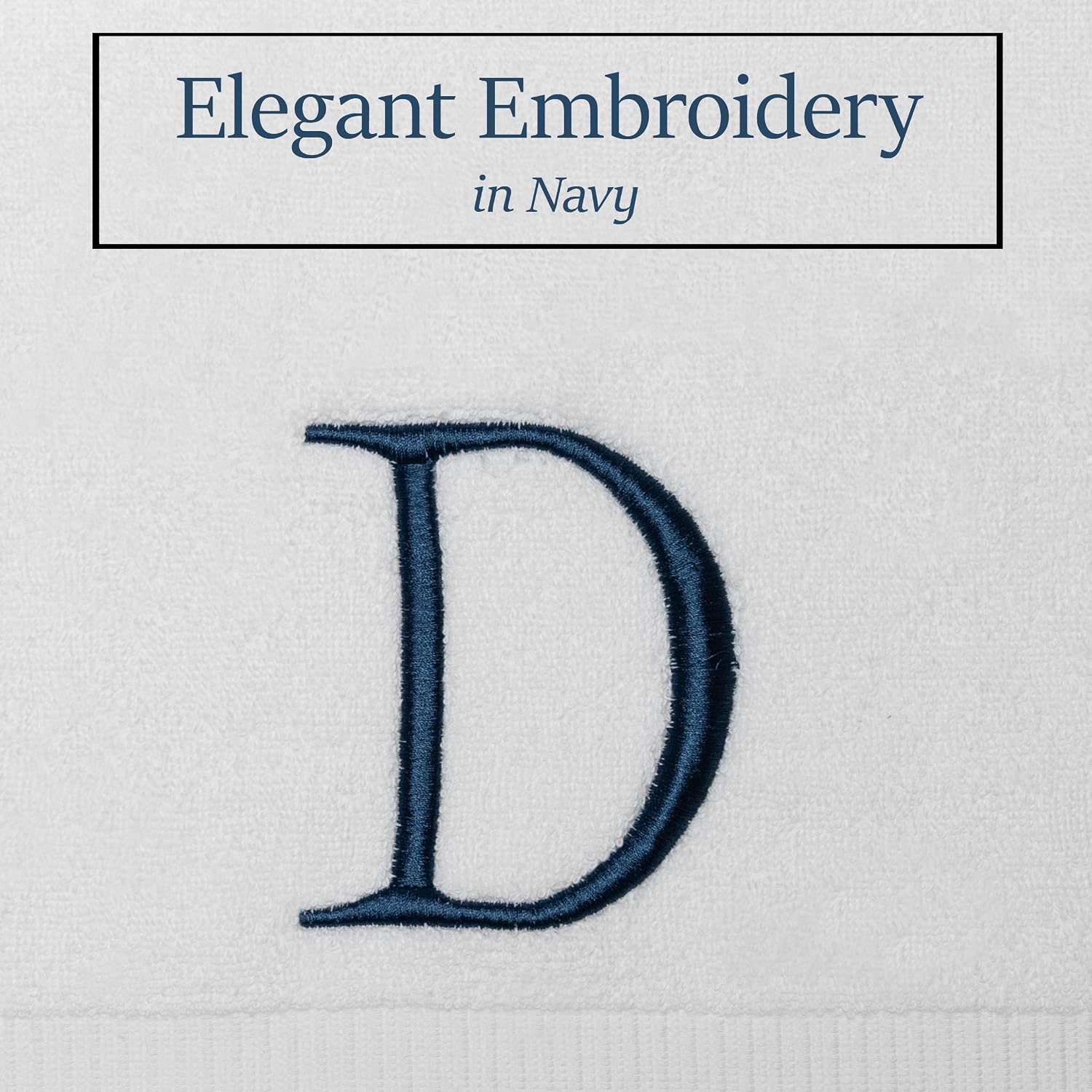 White with Navy Monogrammed Hand Towels for Bathroom - Set of 2 Letter D | Luxury Hotel Quality Initial Towels For