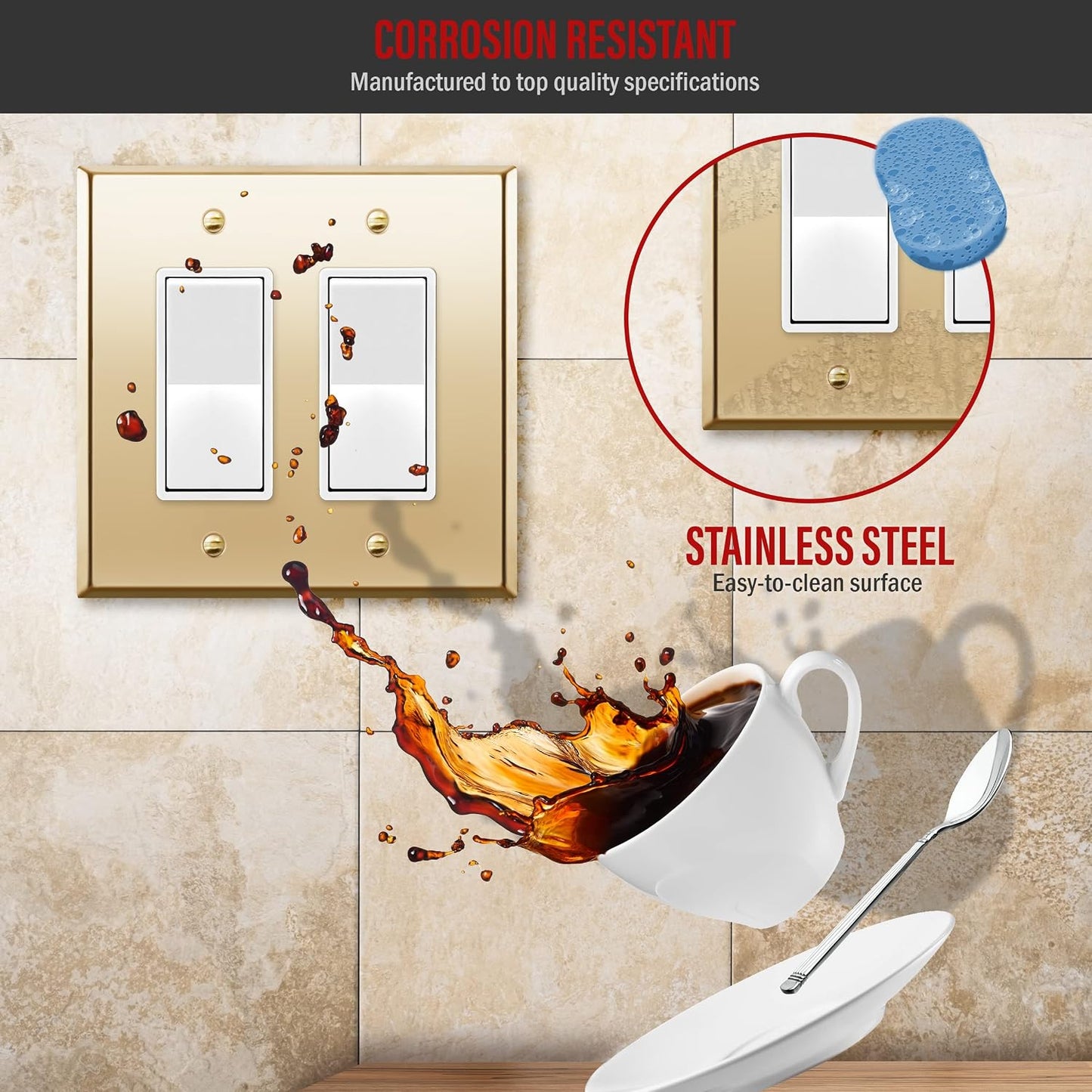 ENERLITES Dual Decorator Switch or Receptacle Metal Wall Plate, Stainless Steel Outlet Cover, Corrosion Resistant