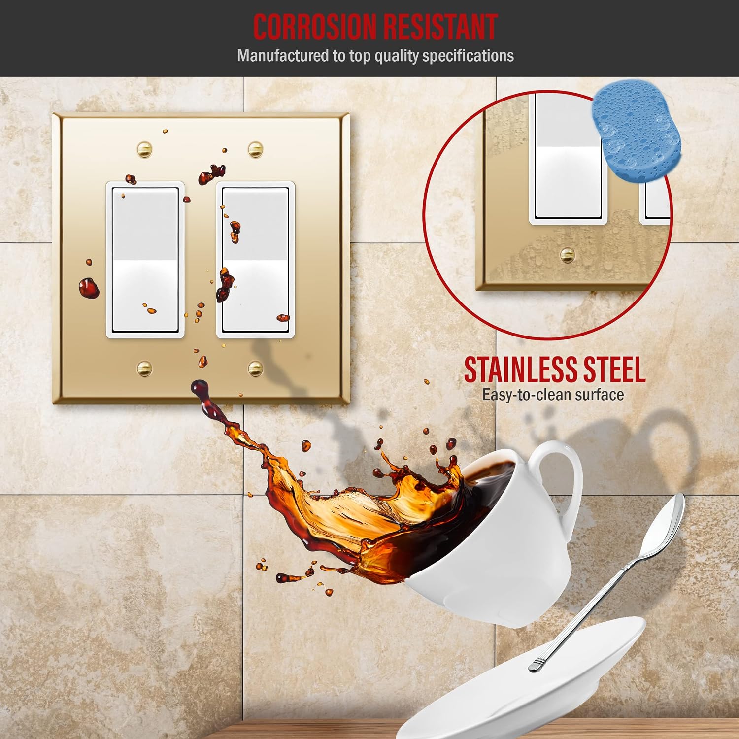 ENERLITES Dual Decorator Switch or Receptacle Metal Wall Plate, Stainless Steel Outlet Cover, Corrosion Resistant