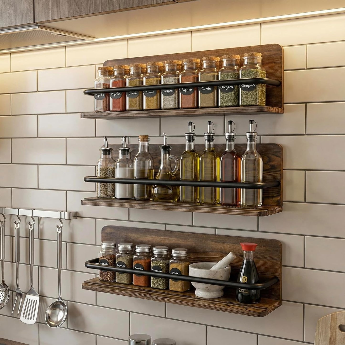 MyGift Plate Wall Hangers for Display, Set of 3 Wall Mounted Plate Rack for 6 to 10 Inch Plates, Decorative Wood Stand