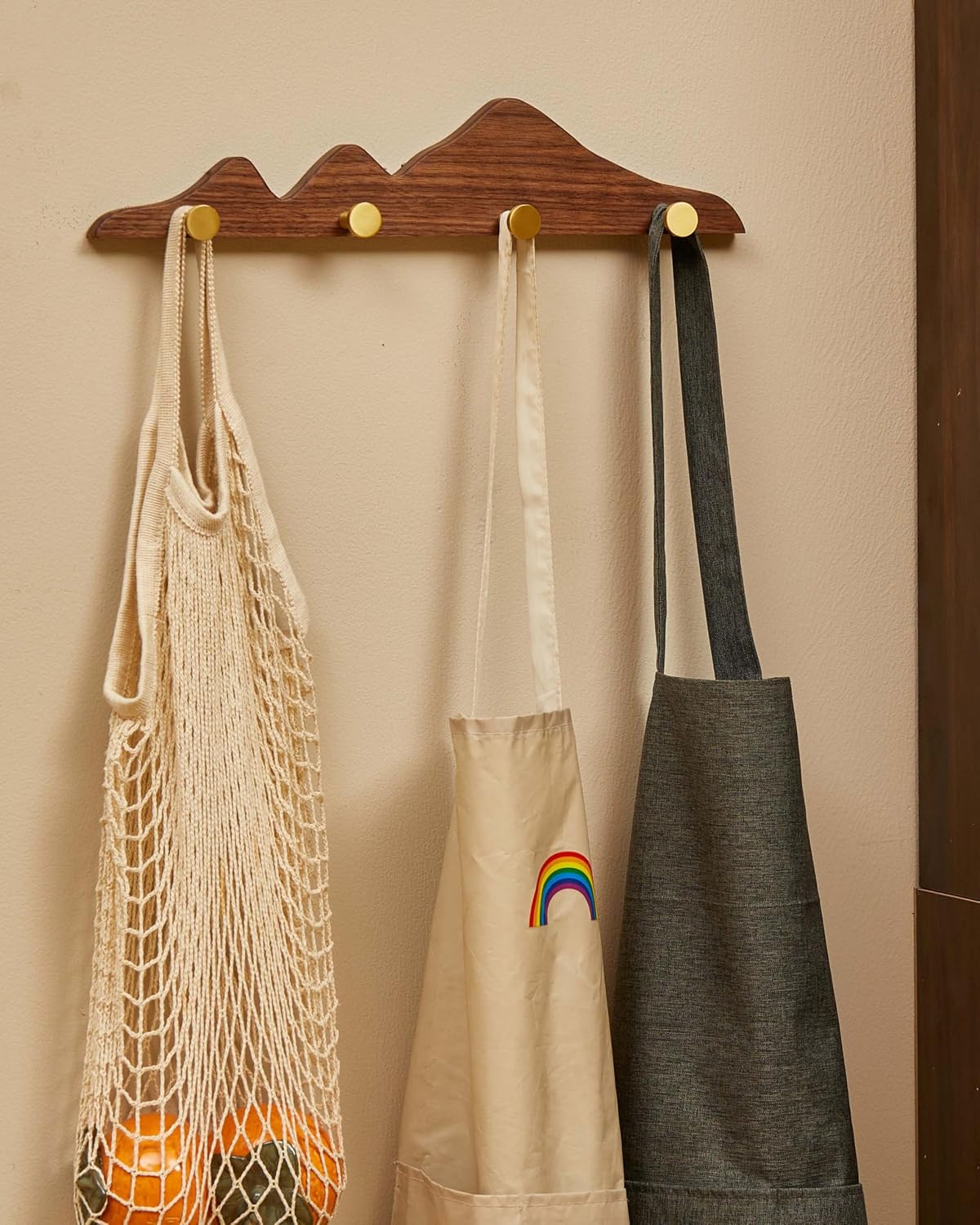 Wooden Coat Rack / 4 Hooks / Gold