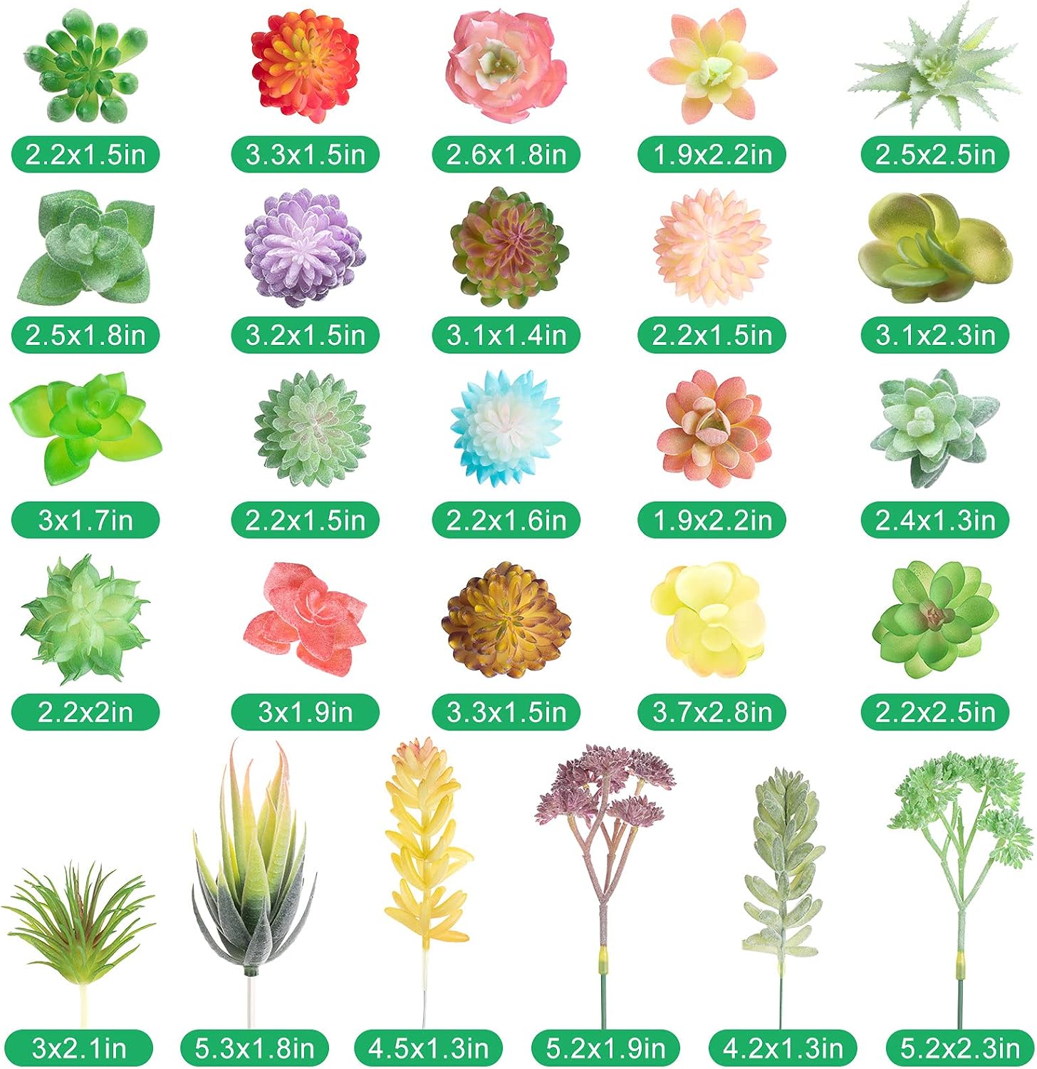 Mini Artificial Succulents Unpotted Realistic Artificial Fake Plants Colorful Faux / Set of 32