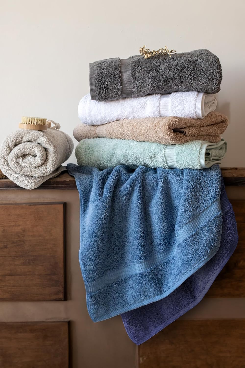 SALBAKOS 6-Piece 100% Turkish Cotton Hand Towels, 16x30 inch, Stone | Large Size Thick Super Soft Highly Absorbent