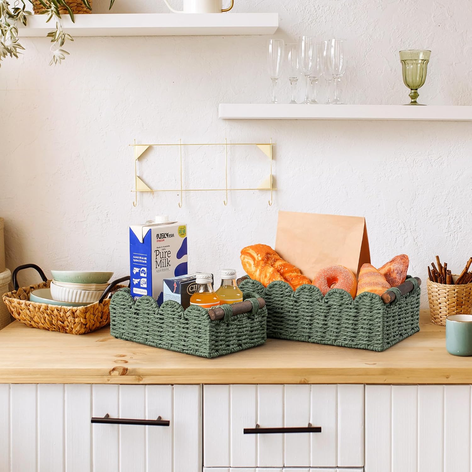 Storage Basket Wicker Baskets for Organizing Toilet Paper Storage Basket for Toilet Tank Top / Green