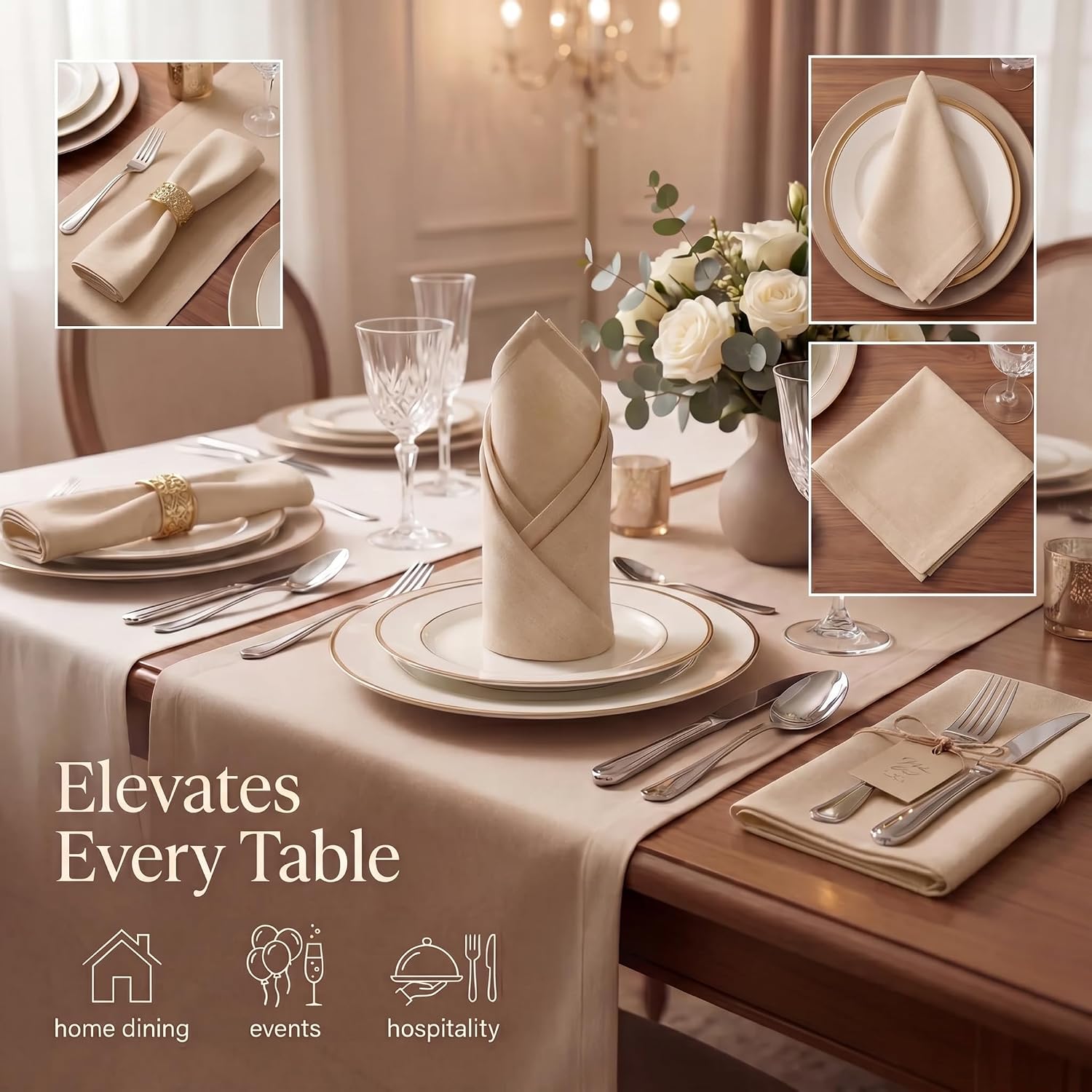 Urban Villa Cloth Napkins Cotton 20x20 (Set of 12) Taupe
