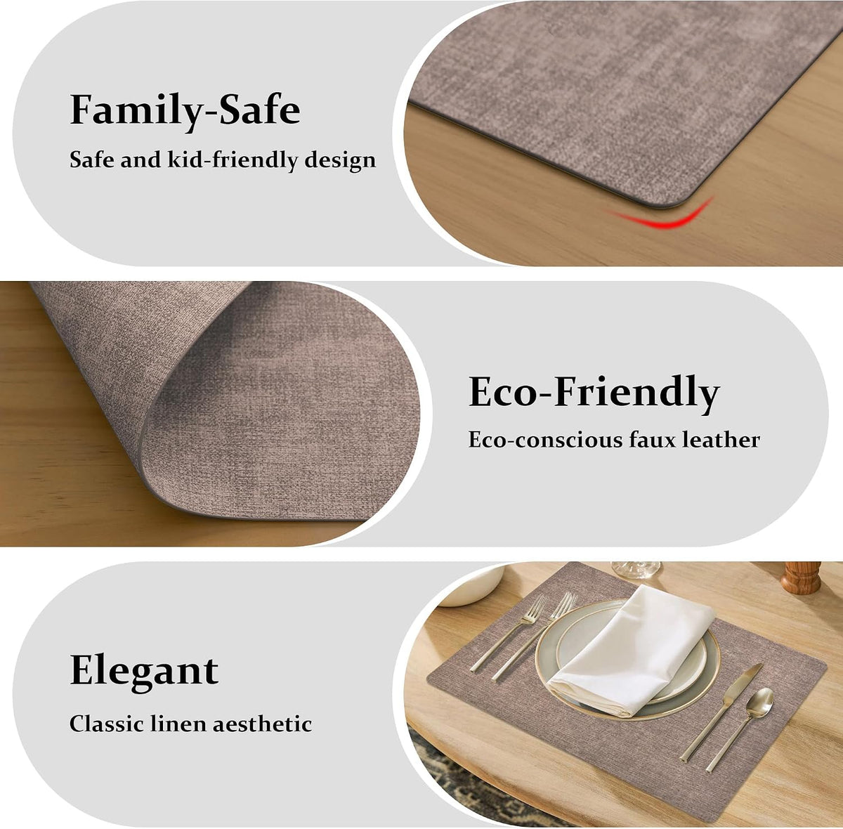FROMHEART Faux Leather PU Placemats Set of 12 (Dark Coffee,11.8" x 17") | Waterproof,Heat/Oil Stain-Resistant Table