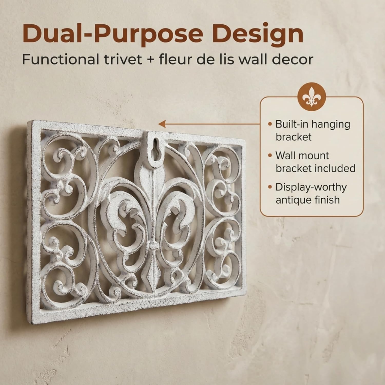 Lulu Decor, Cast Iron 10" x 6" Rectangle Fleur de lis Trivet Set of 2 pcs, for Hot Dishes or Pots - Durable Kitchen Mat