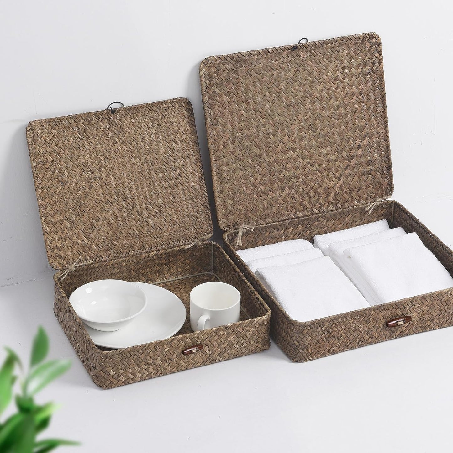 Flat Seagrass Storage Bins / Coffee / Set of 2