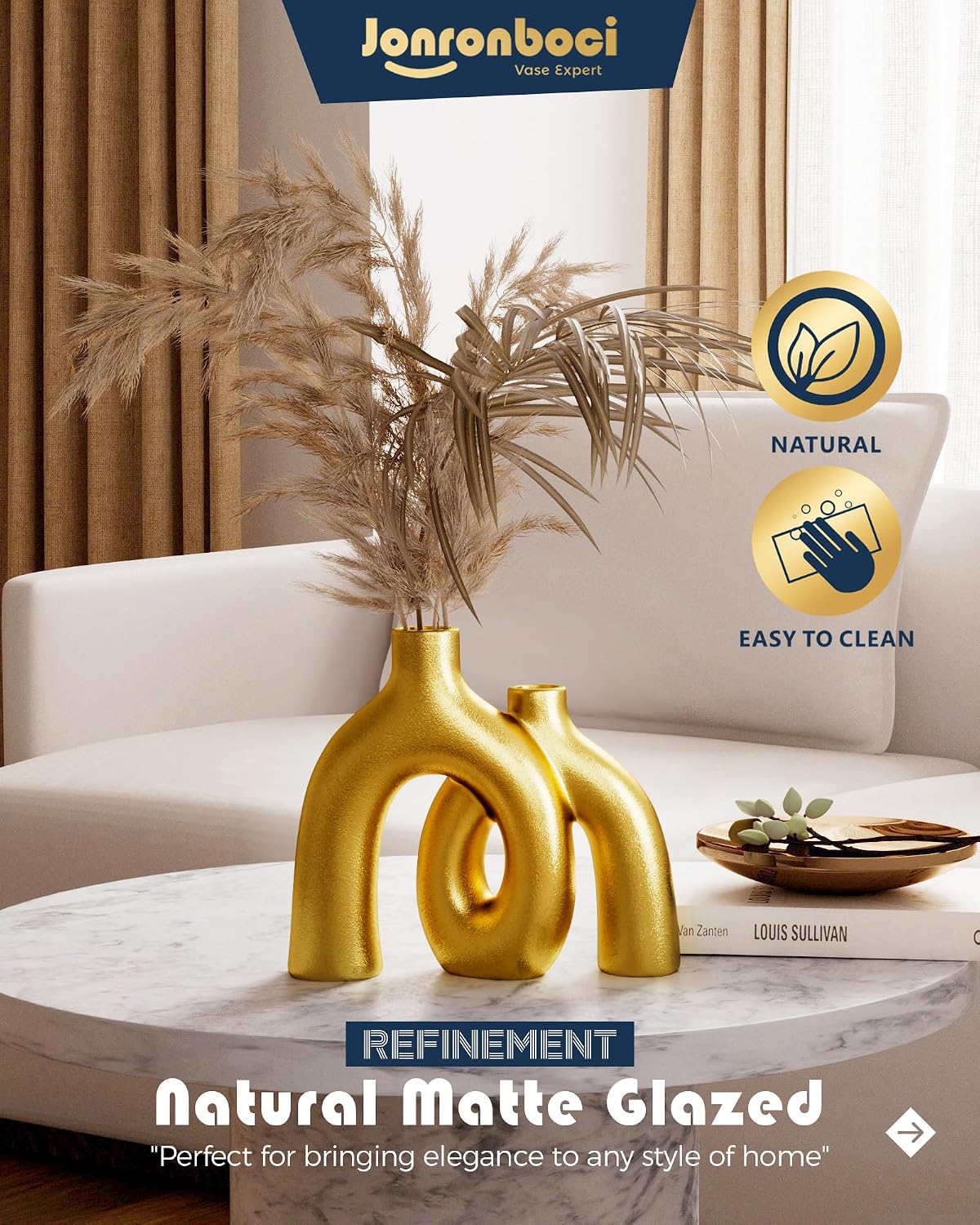 Golden Modern Transitional Style Vases Home Decor / Gold