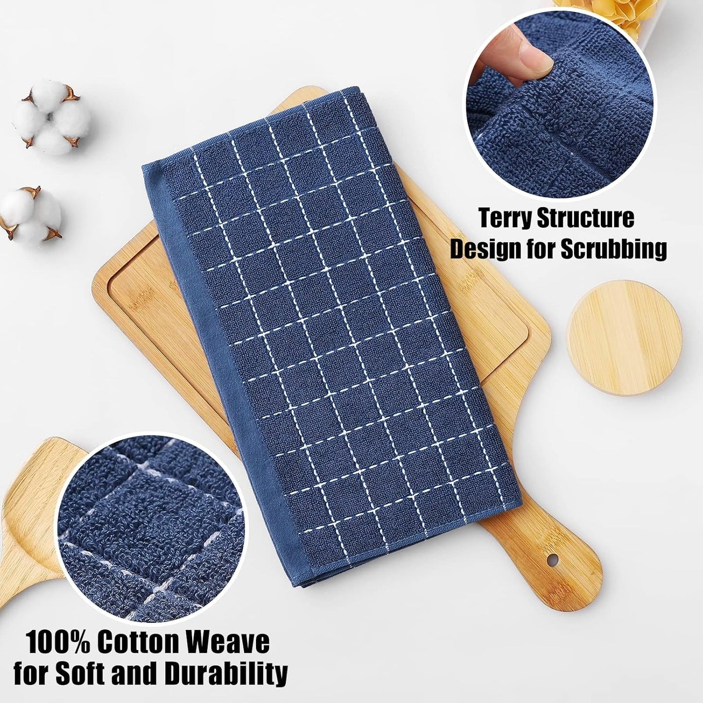 Homaxy 100% Cotton Terry Kitchen Dish Cloths, 12 Pack, Navy Blue | Ultra Soft and Absorbent Dish Towels for Kitchen