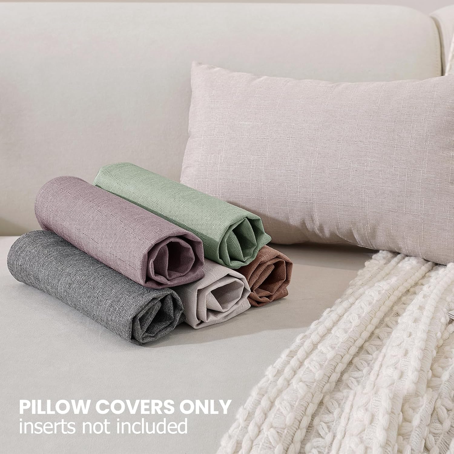 Faux Linen Pillow Covers / 18 x 18 / Dark Gray / Set of 2