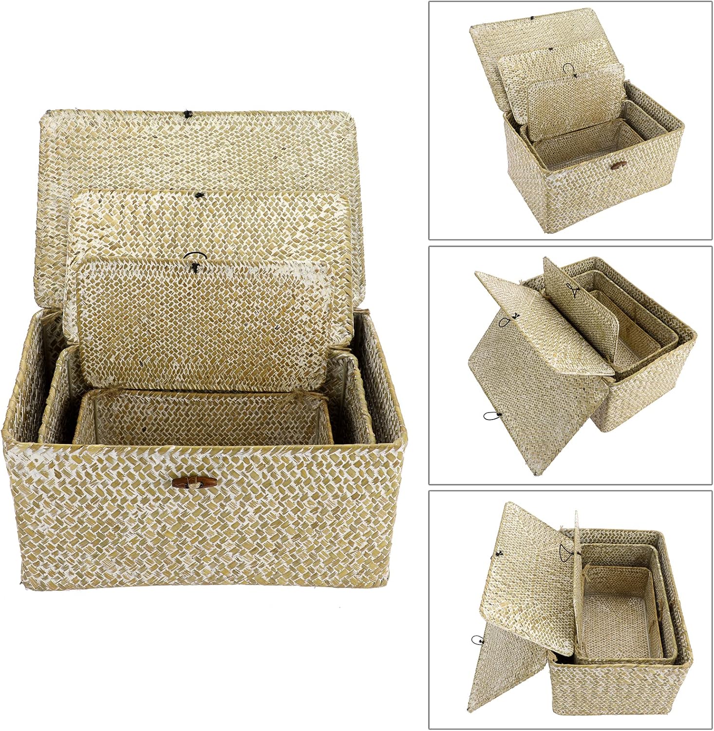 Wicker Storage Baskets / 14.6 x 9.5 x 7.3 / Large / Whitewash / Set of 3
