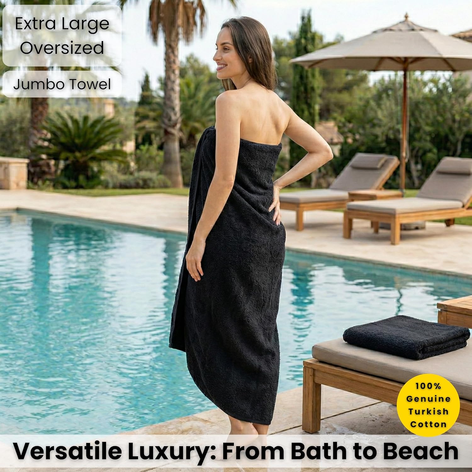 SALBAKOS Luxury 100% Turkish Cotton Bath Sheet 40x80 in (1-Piece, Black) | Extra Large Jumbo Oversized Bathroom and