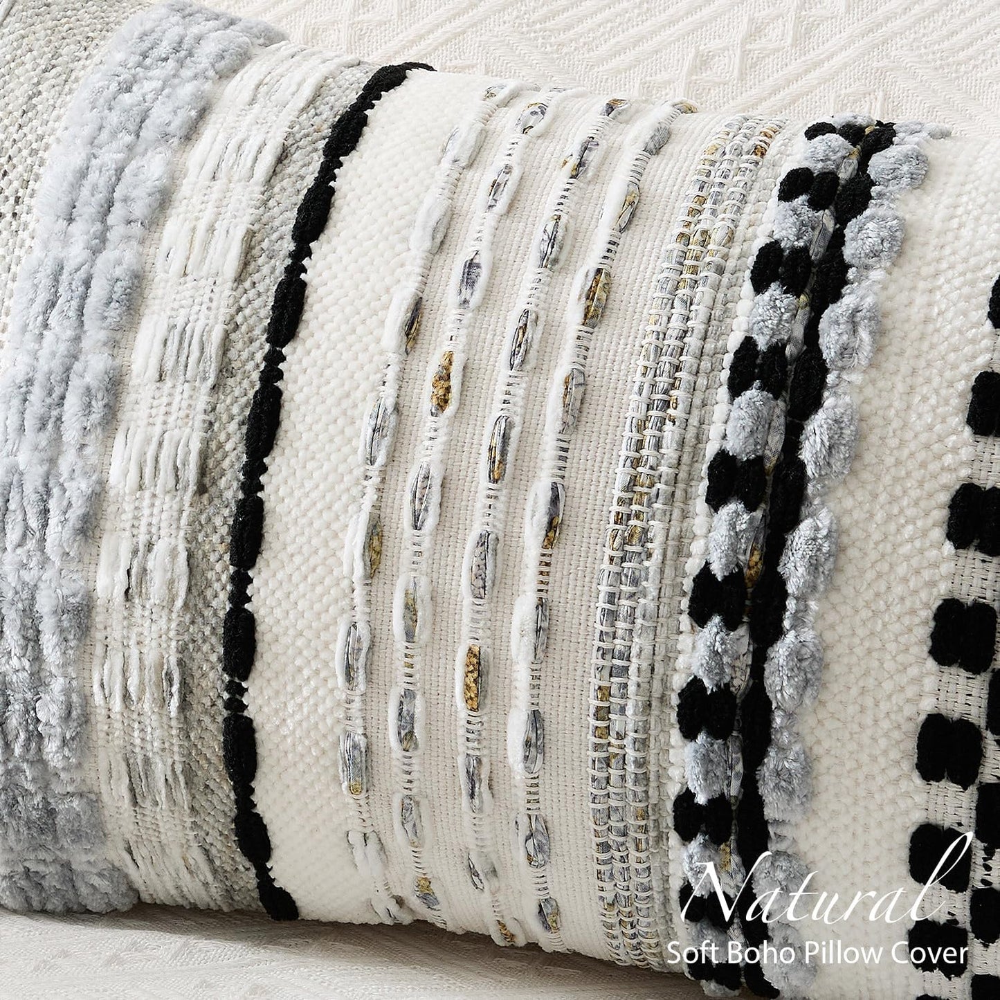 Kevin Textile Long Lumbar Pillow Cover Boho Decorative Rectangle Cushion Case / 36 x 14 / Black