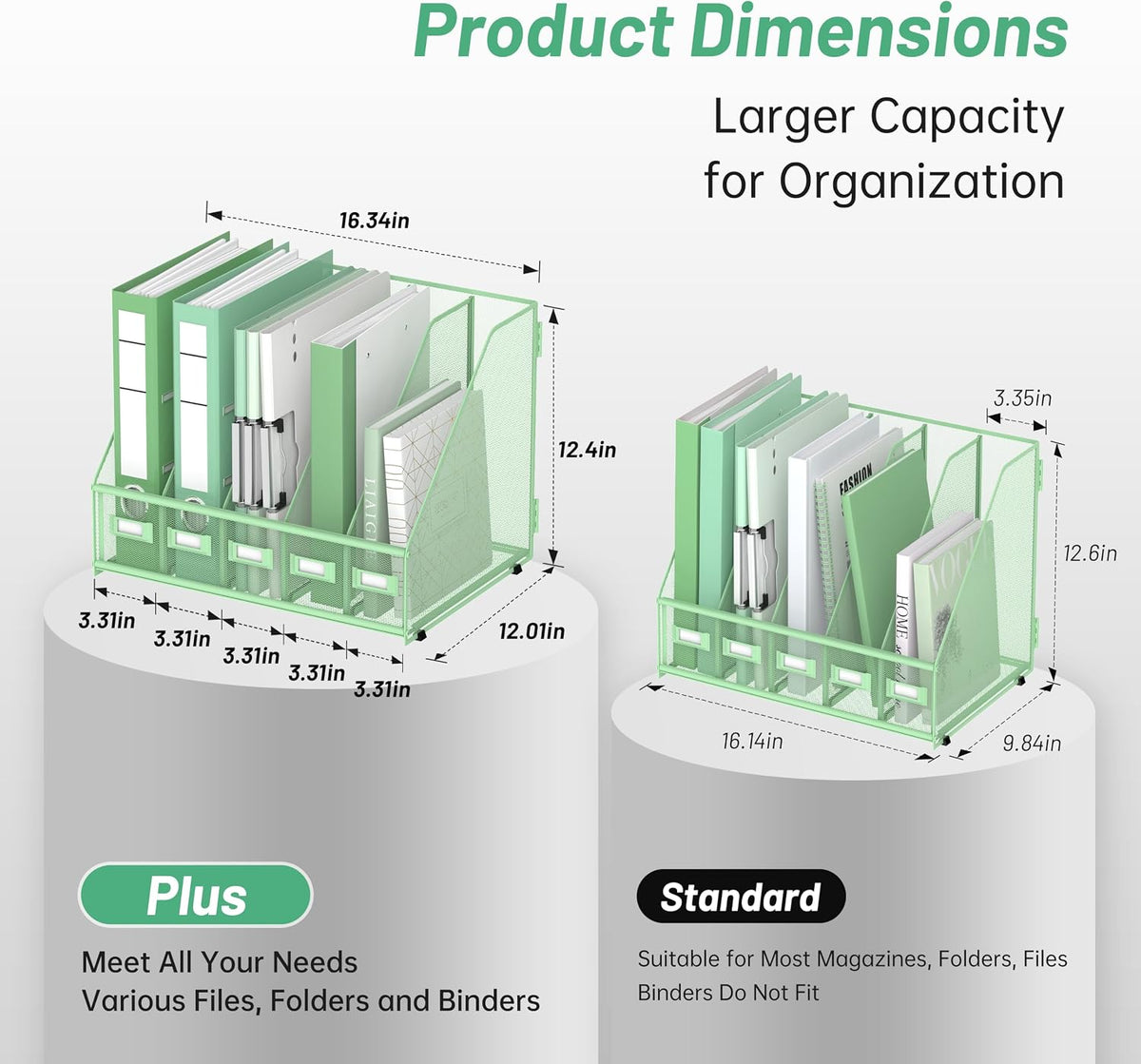 DALTACK 5-Slot Magazine File Holder, Metal Binder Holder, Mint Green | Iron Mesh Construction, Labeled Sections for
