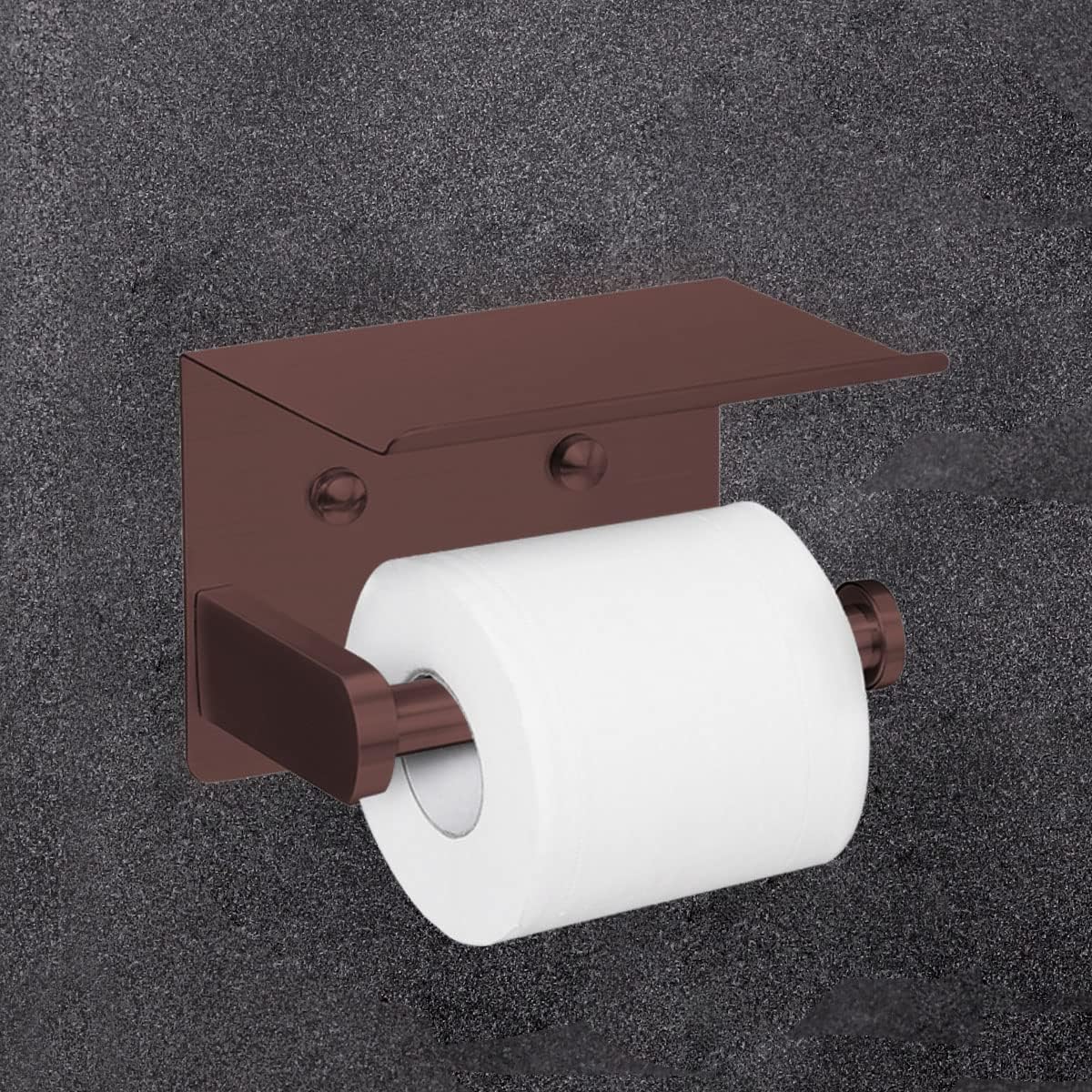 VAEHOLD Self Adhesive Toilet Paper Holder with Phone Shelf Stainless Steel Wall Mounted Toilet Paper Roll Holder