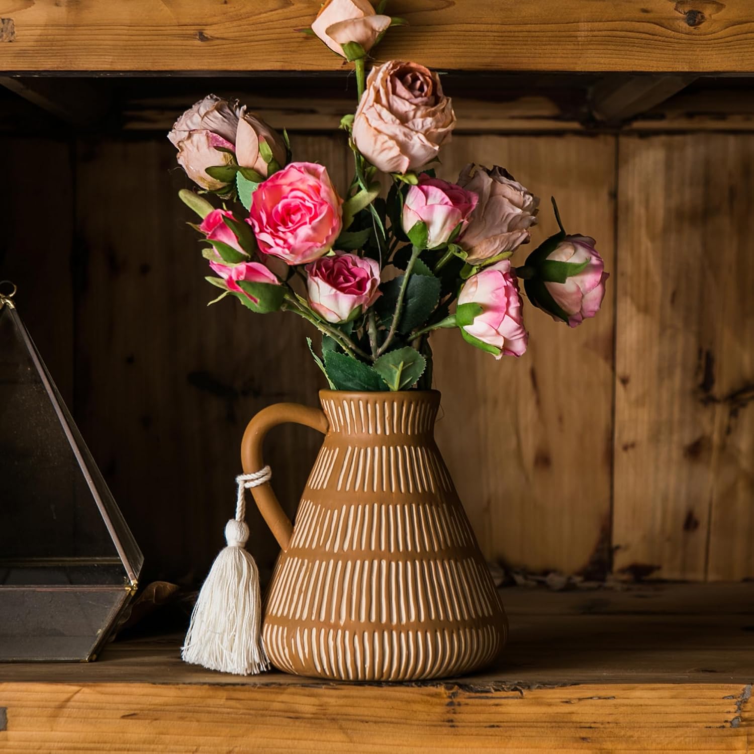 Rustic Farmhouse Vase / Yellow - Tassel
