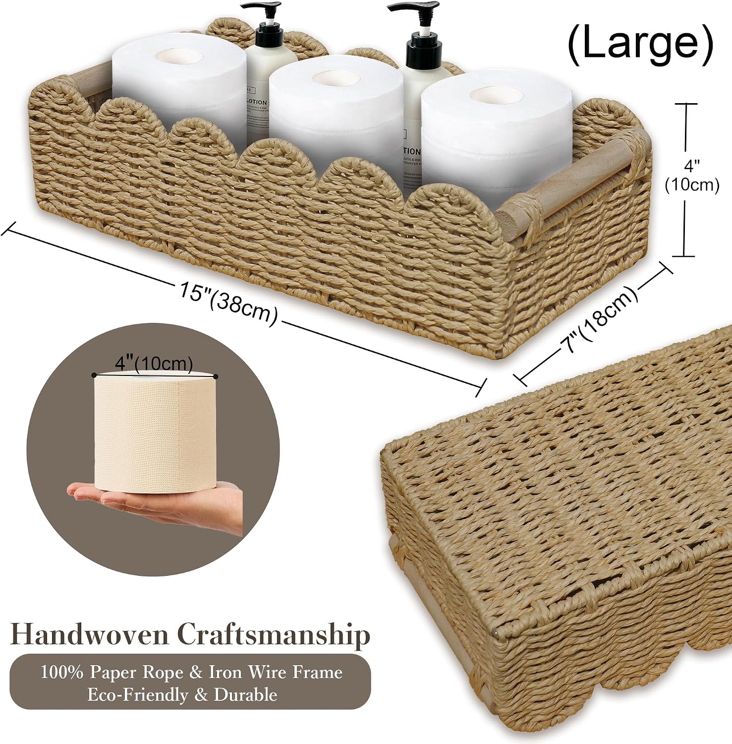 Wicker Scalloped Basket / Beige Large