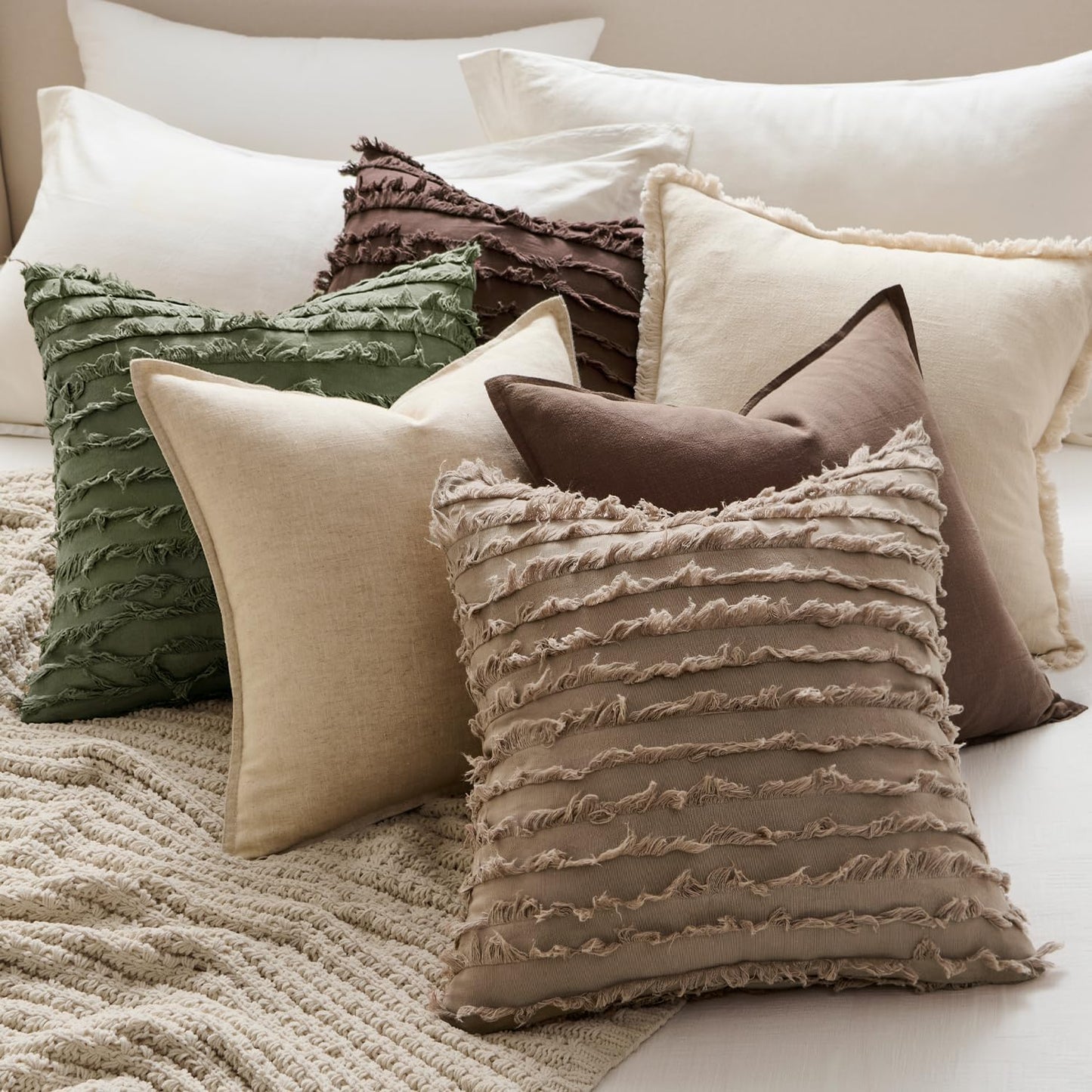 Decorative Boho Throw Pillow Covers Chocolate Modern Linen Striped / 18 x 18 / Dark Brown / Set of 2