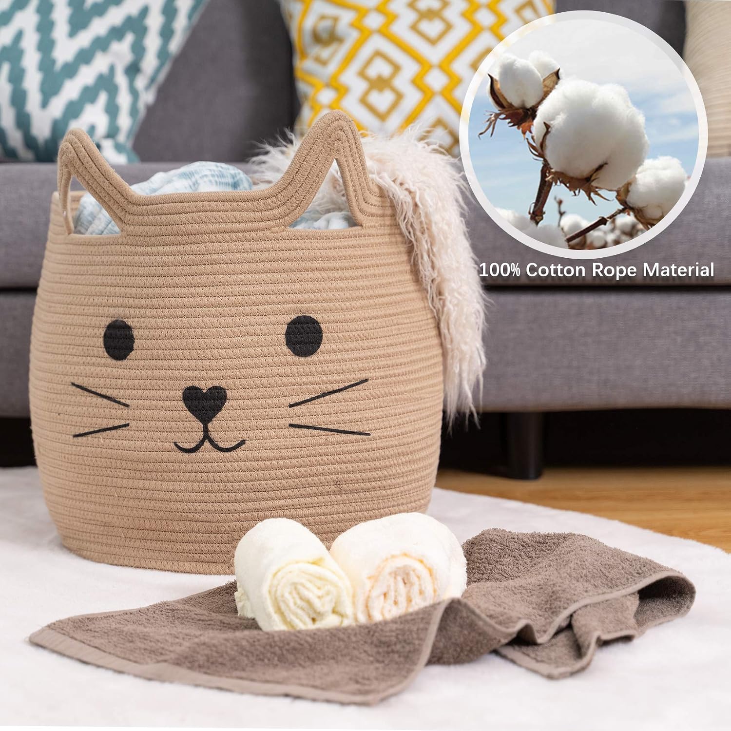 Animal Baskets Large Woven Cotton Rope Storage / Jute / Jute Cat