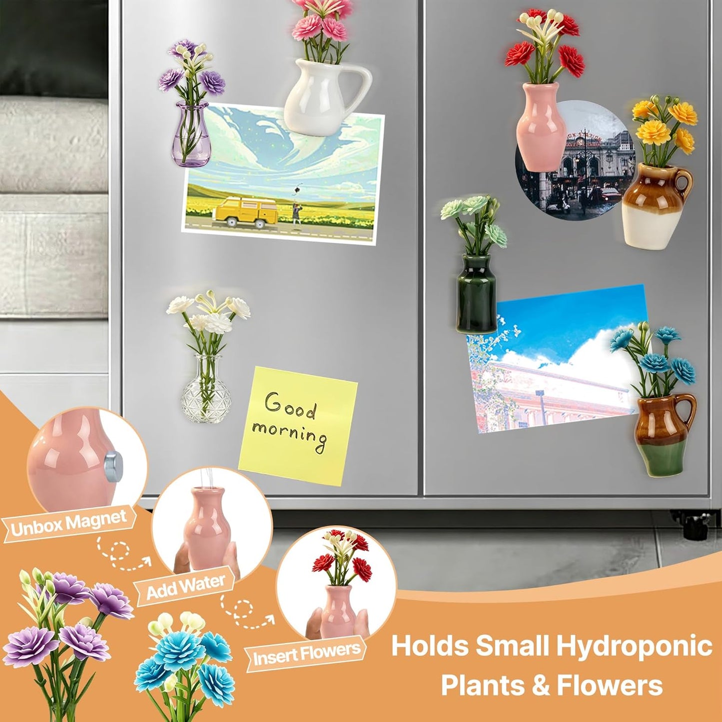 Ceramic Mini Vase Magnets for Fridge / Set of 8