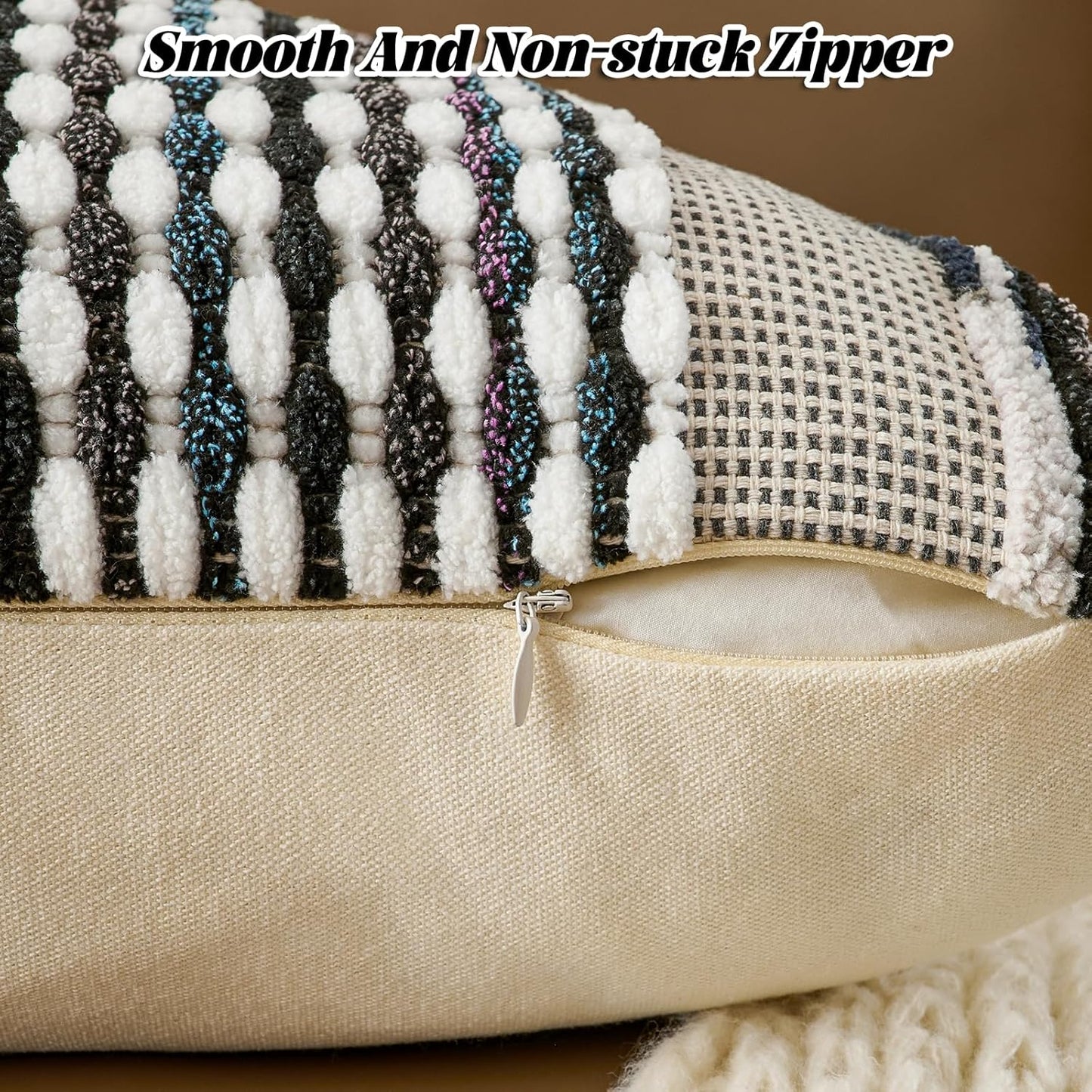 Tassels Woven Decorative Pillow Case / 18 x 18 / Black Multicolor