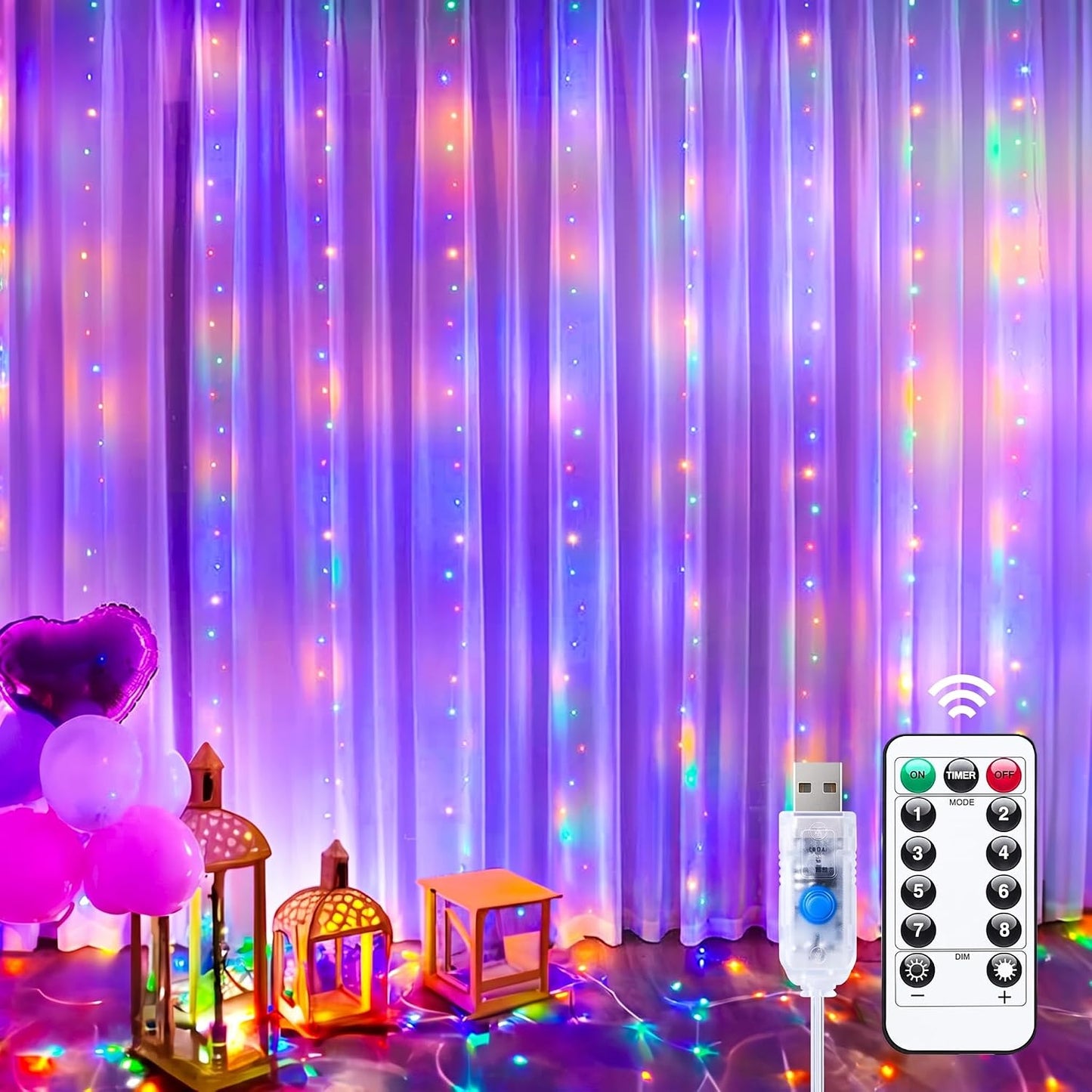 Minetom Curtain Lights, 300 LED Dimmable Twinkle Fairy Lights, 8 Modes