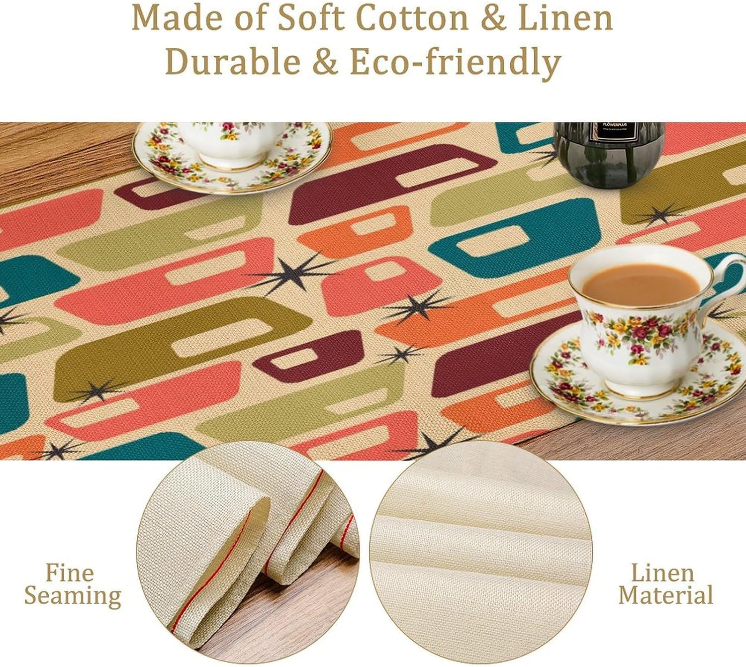 Mid Century Table Runner Treatments Geometric Minimalist Abstract Patterns Printed Linen Table Runner for Home Kitchen