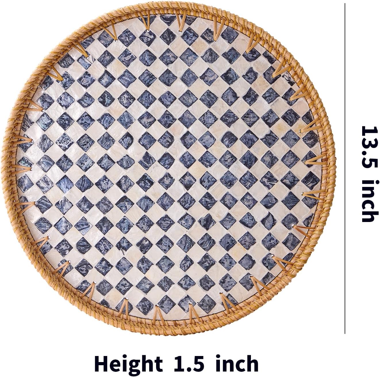 Round Rattan Tray / Checkerboard / 13.5