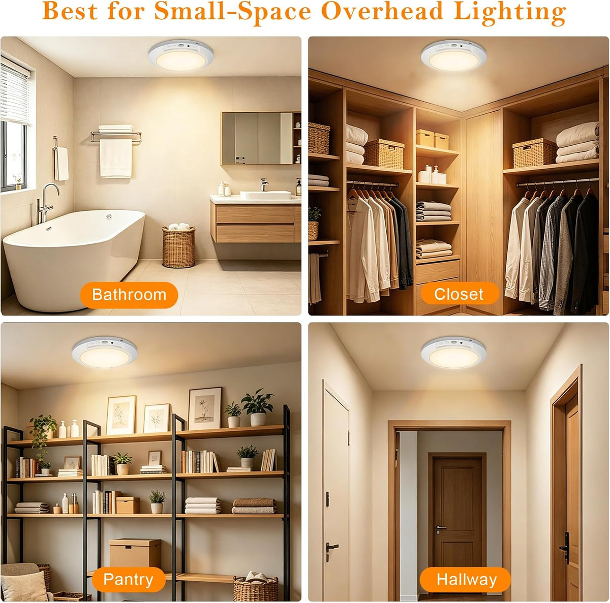 Motion Sensor Ceiling Light Battery Operated with Remote, 2 Pack Wireless Rechargeable Ceiling Lights Indoor, 3CCT