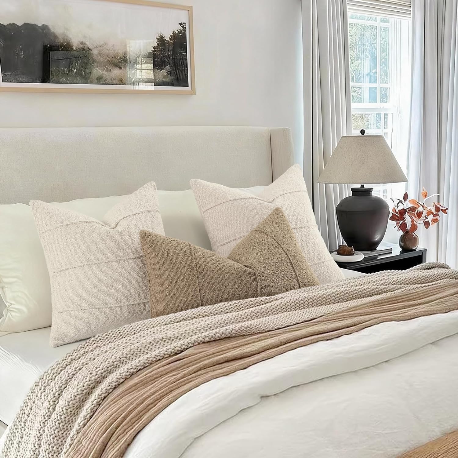 Textured Boucle Throw Pillow Covers / Beige / 18 x 18 / Set of 2