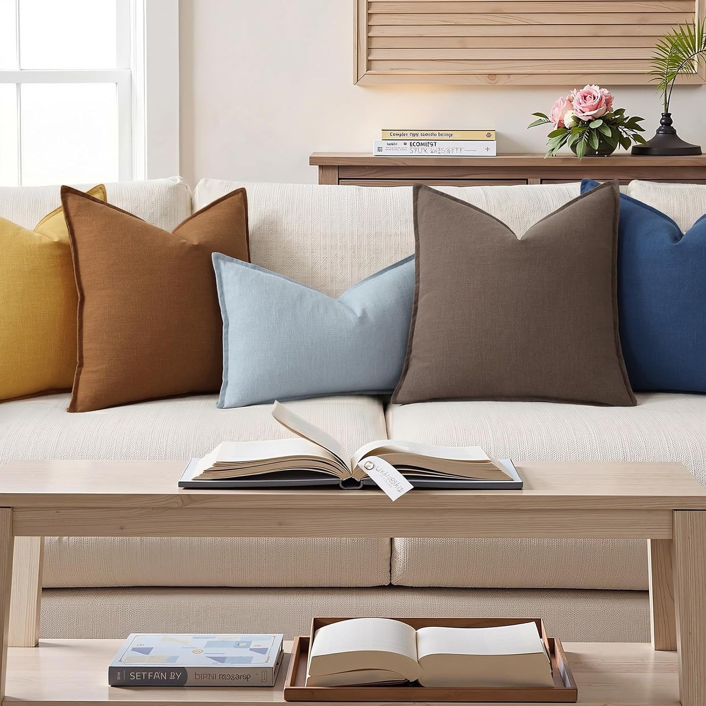 Fall Decorative Linen Throw Pillow Covers Neutral Pillow Covers / Brick / 18 x 18 / Set of 2