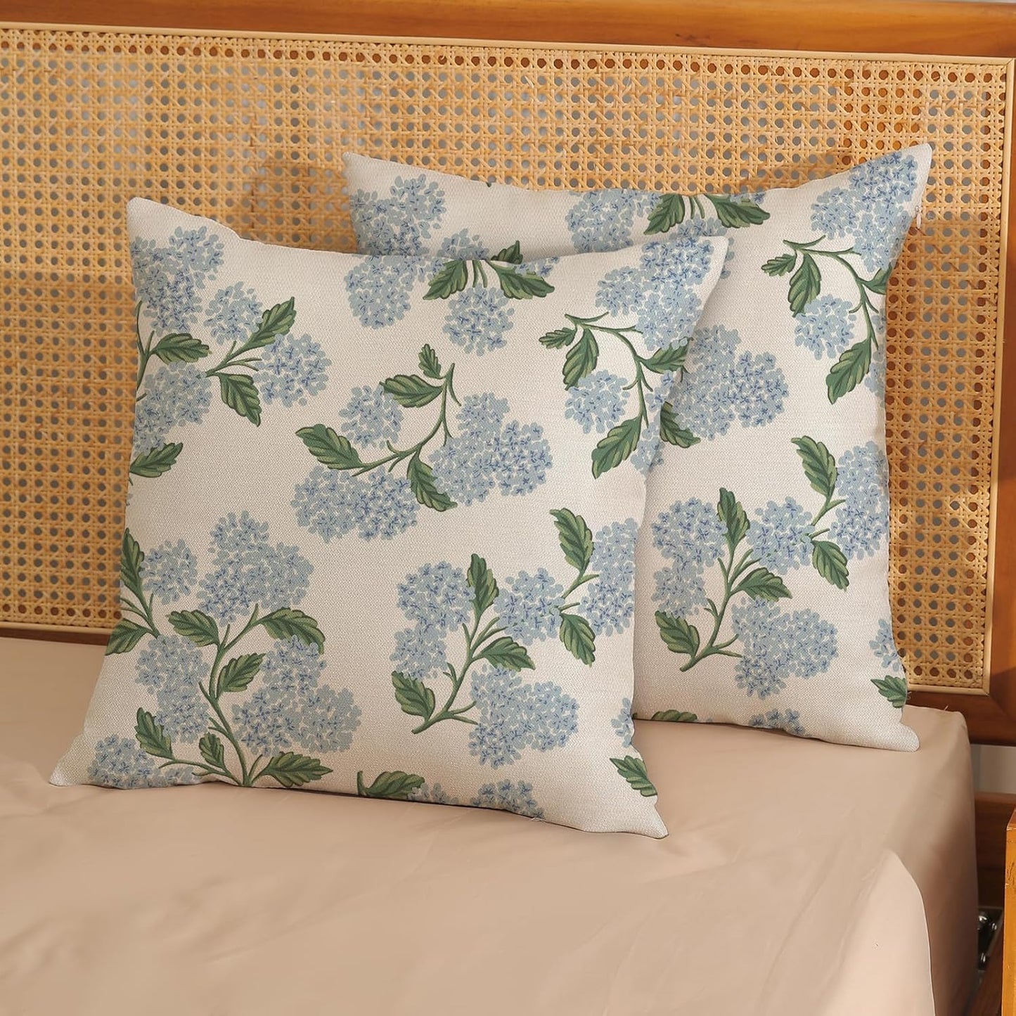 Spring Pillow Covers Green Flower Decor Throw Pillows / 18 x 18 / Hydrangea / Blue / Set of 2