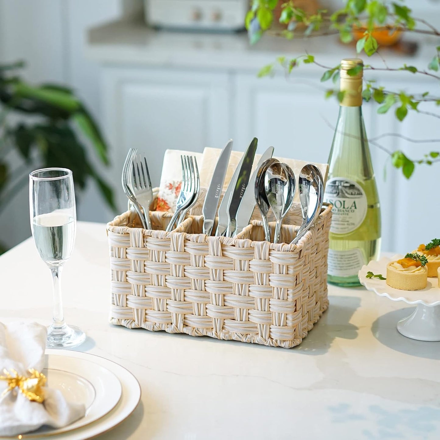 Wicker Utensil Organizer / Butter Milk