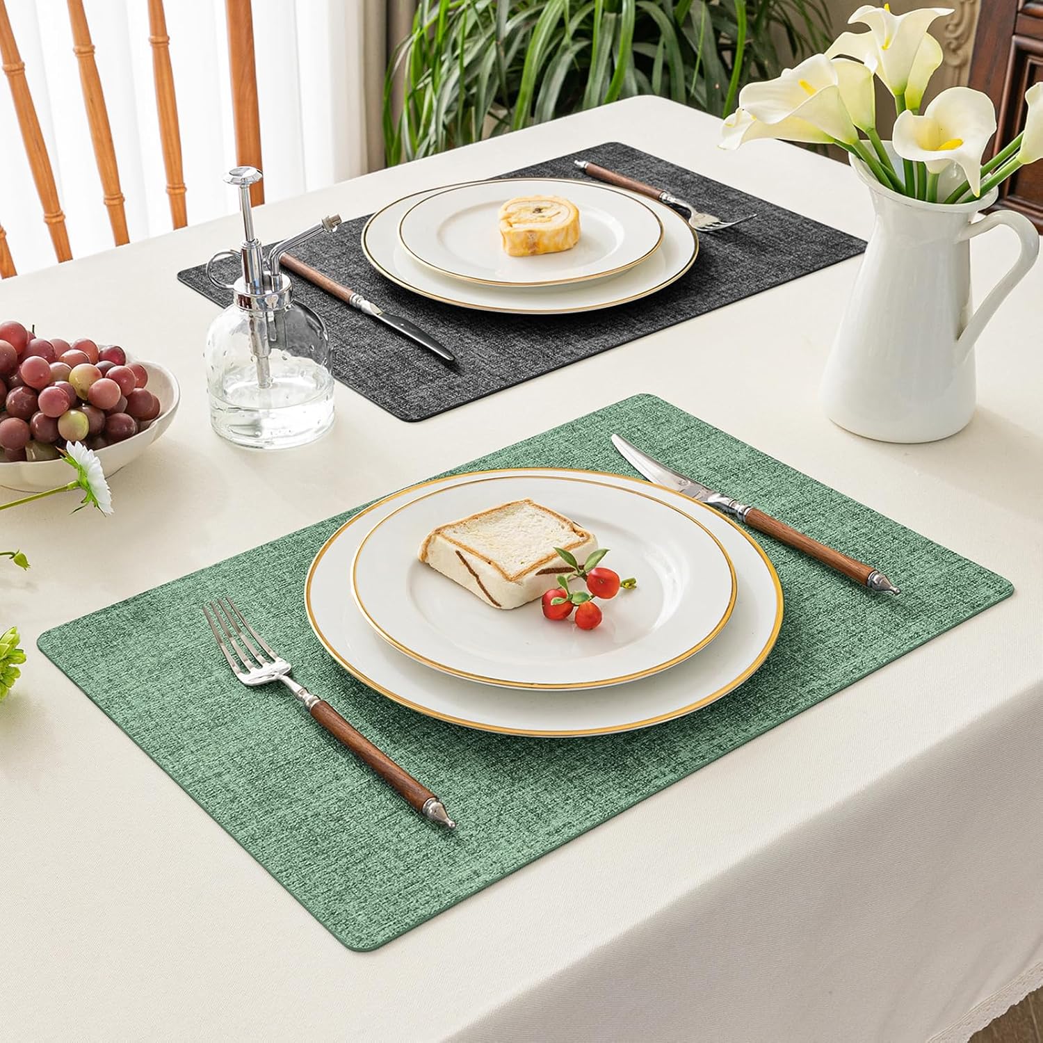 Romanstile Vinyl Placemats Set of 8, Reversible Faux Leather Heat Resistant Wipeable Table Mats, Waterproof Washable