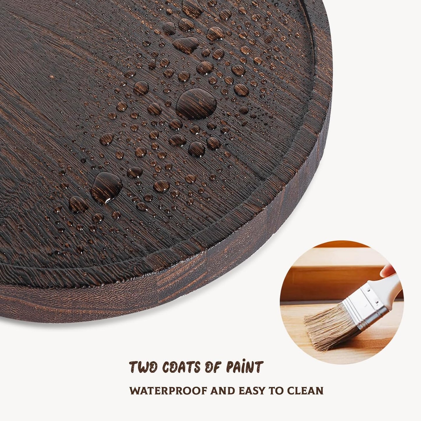 Round Decorative Tray Wood Bathroom Counter Organizer Farmhouse Kitchen / Dark Brown / Set of 8